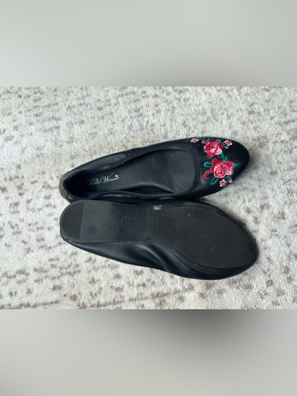 The Pioneer Woman Black Floral Embroidered Flats